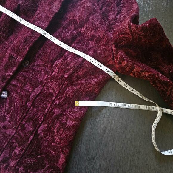 Coldwater Creek Maroon Floral Paisley Tapestry Short Jacket Blazer Womens Large - Picture 3 of 8